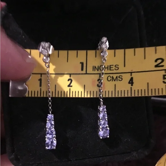 Vintage 10K White Gold Tanzanite & Diamond Accent Dangle Earrings - Picture 11 of 12